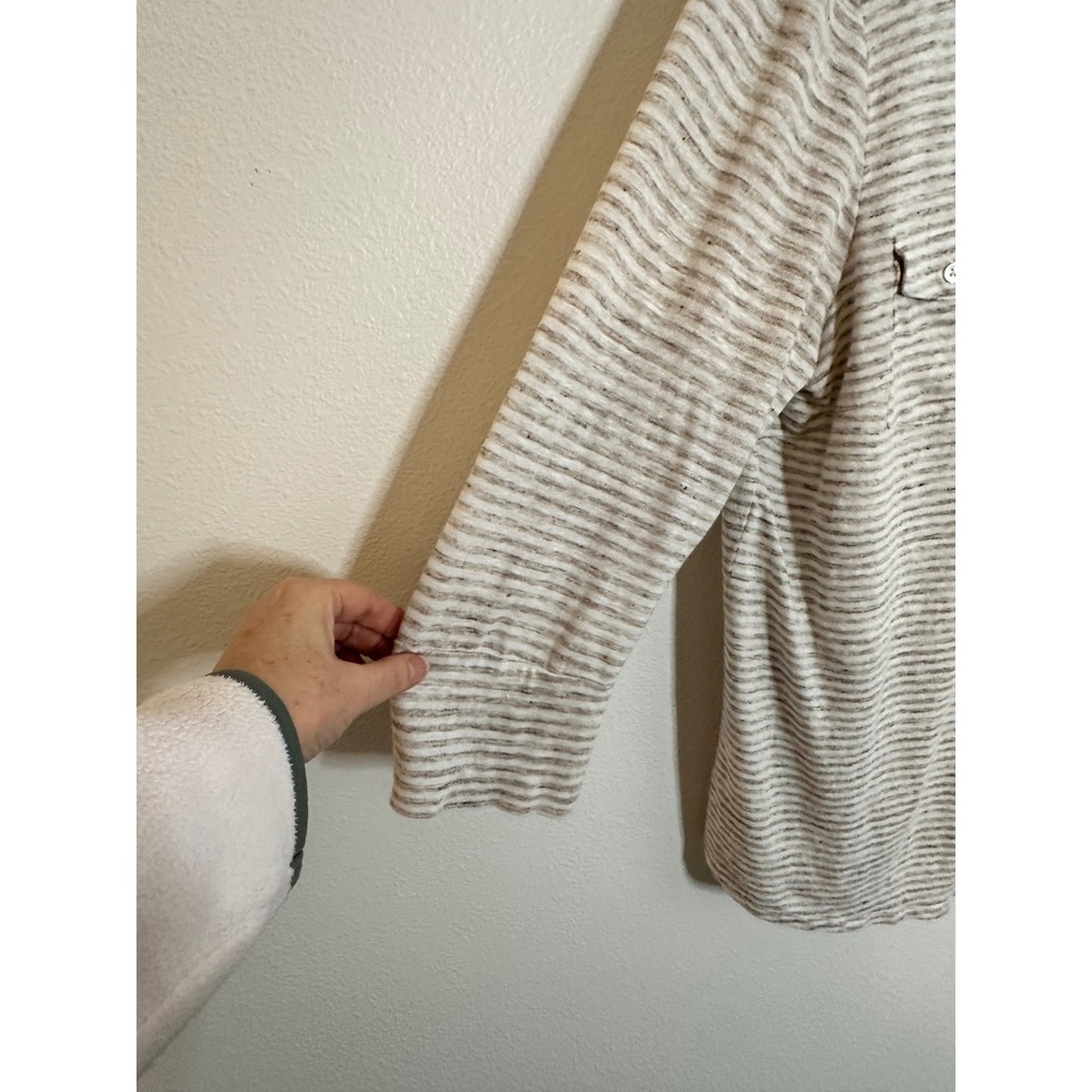 J. McLaughlin Linen Blend Button Front Shirt Size L Beige Stripe 3/4 Sleeves‎ - Picture 6 of 9